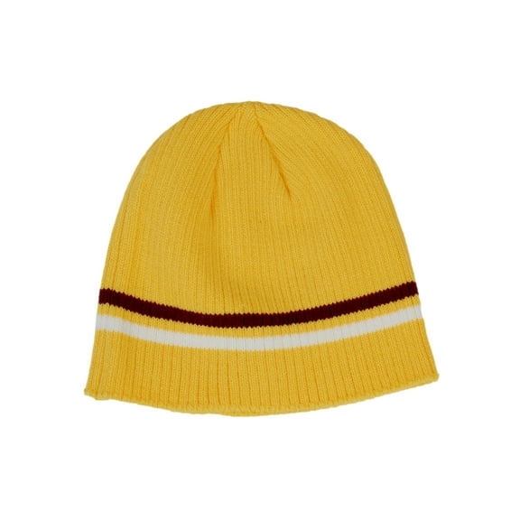 Warm Winter Knit Short Cuffless Ribbed Striped Skull Cap Beanie, Yellow