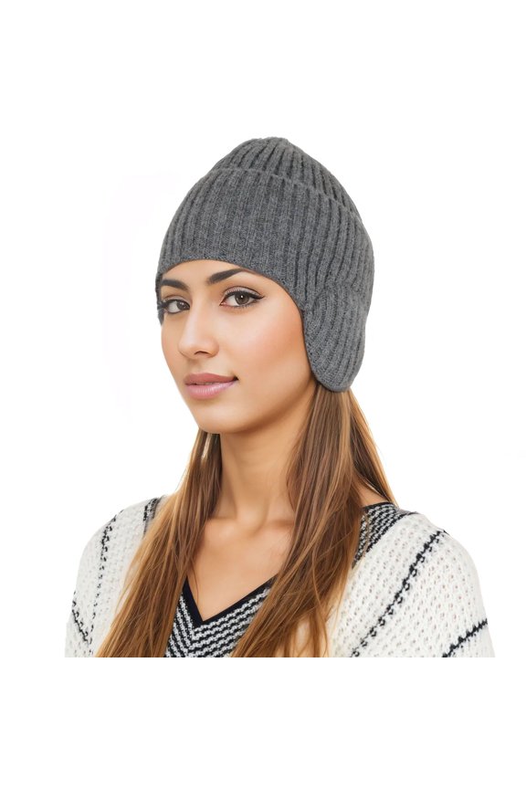 Warm Winter Knitted Beanie Hat with Earflap Daily Headwear Ski Mask for Men Women- Dark Grey