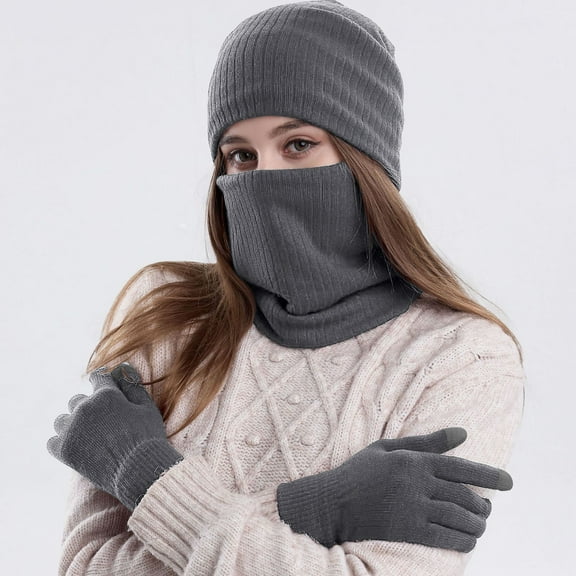 Warm Winter Knitted Wool Plus Velvet Padded Gloves Hats And Scarves Scarf Hat Gloves Set Women Scarf Hat Gloves Set Men Scarf Hat Gloves Scarf Hat Gloves Set Scarf Hat Gloves for Girls Scarf Hat