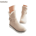 thumbnail image 1 of Warm Winter Mid Calf Boots for Women Suede Flat Heel On Ankle Booties Comfortable Casual Outdoor Walking Shoes, 1 of 7