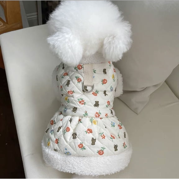 Warm Winter Pet Dog Clothes Teddy Flower Cotton Puppy Dress Thickened and Warm Puppy Feet Coat Pet Fashion Cardigan XS-XL,L 4-5KG,White
