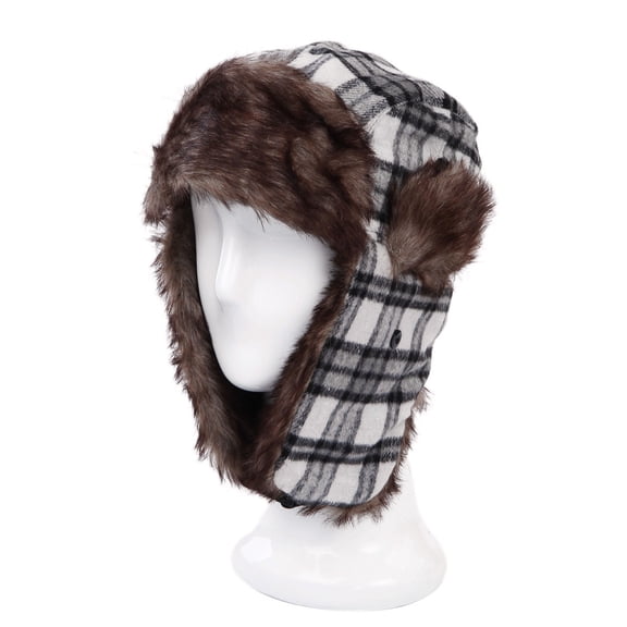 Warm Winter Plaid Faux Fur Trapper Ski Snowboard Hunter Hat