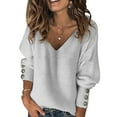 thumbnail image 1 of Warm Winter Plus Size Lantern Long Sleeve Sweaters Jumper for Women Casual Solid V Neck Knitted Sweater Tops Traveling Dating Baggy Pullover, 1 of 2