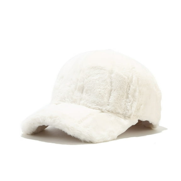 Warm Winter Plush Teddy Wool Faux Lambswool Baseball Cap For Men, White One Size, Size One Size
