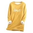 thumbnail image 1 of Warm Winter Tops for Women Fleece Pullover Lined Underwear Thick Long Sleeve Round Neck Trendy Print Casual Loose Sweatshirts,Yellow 4,M, 1 of 5