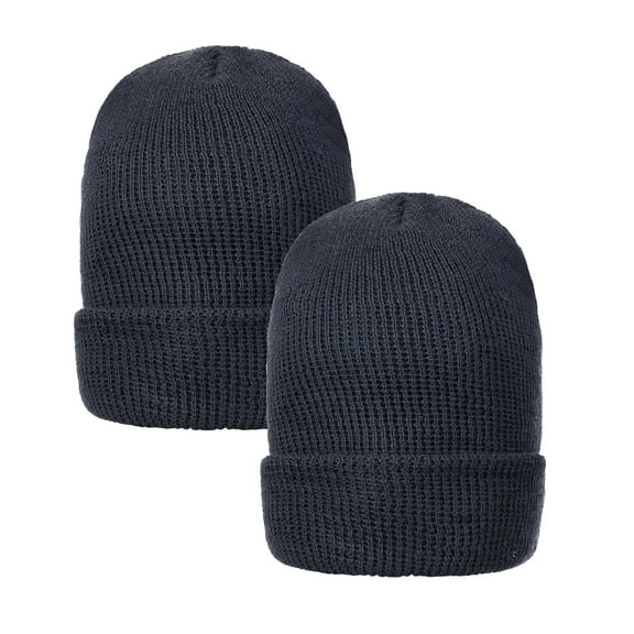 Warm Winter Watch Cap, 100% Wool Beanie, Made to Military Specifications, Made in USA, 2 Pack, Navy