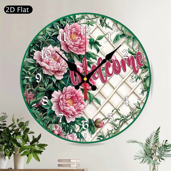 Warm Winter Welcome Cardinal Round Wall Clock Silent Non-Ticking Christmas Decor