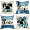 thumbnail image 1 of Warm Winter Wishes Blue Decorative Throw Pillow Covers 20 x 20 Set of 4, Cozy Vibes Pine Needle Farmhouse Outdoor Pillowcase, Christmas Plaid Bow Cushion Case Home Decor, 1 of 6