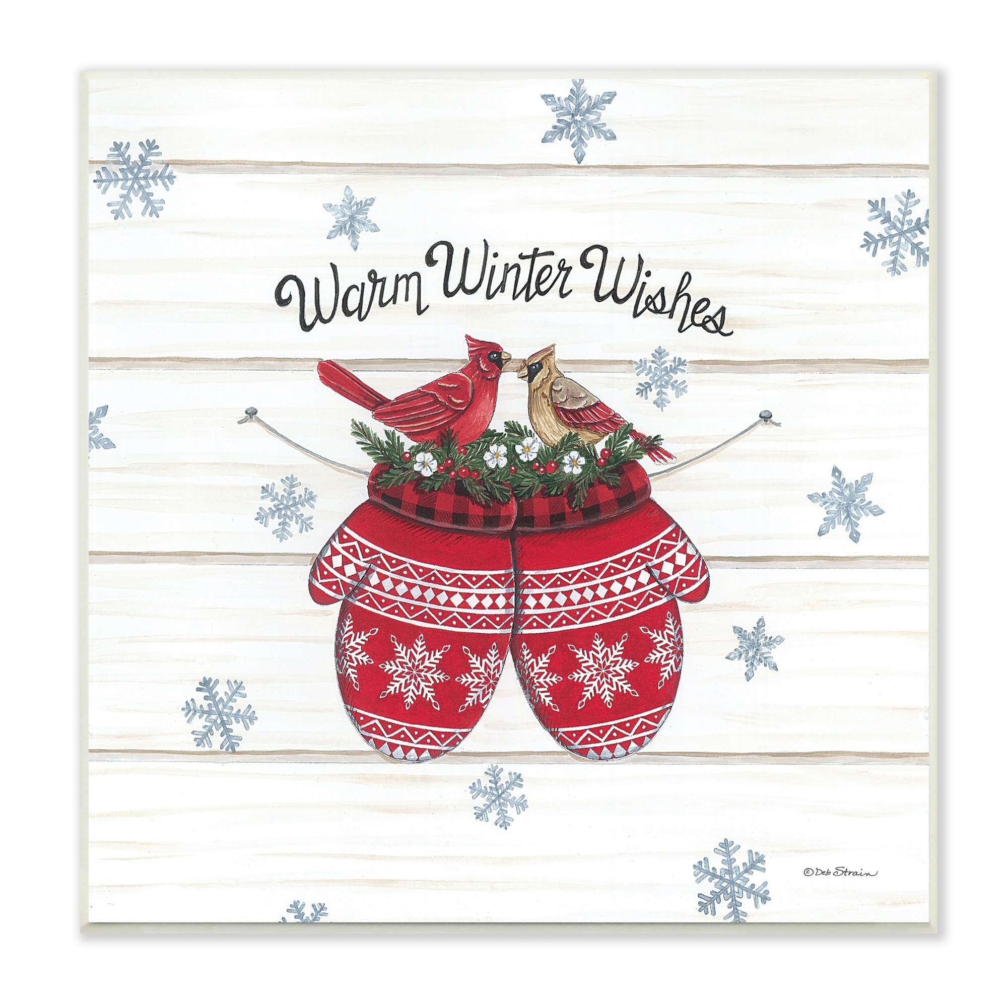 Warm Winter Wishes Cardinals Perched Festive Mittens Inspirational Graphic Art Unframed Art Print Wall Art