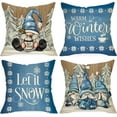 thumbnail image 1 of Warm Winter Wishes Decorative Throw Pillow Covers 18x18 Set of 4, Let It Snow Blue Gnome Pine Trees Cushion Case Decor, Snowflakes Seasonal Farmhouse Home Decoration for Sofa Couch, 1 of 5
