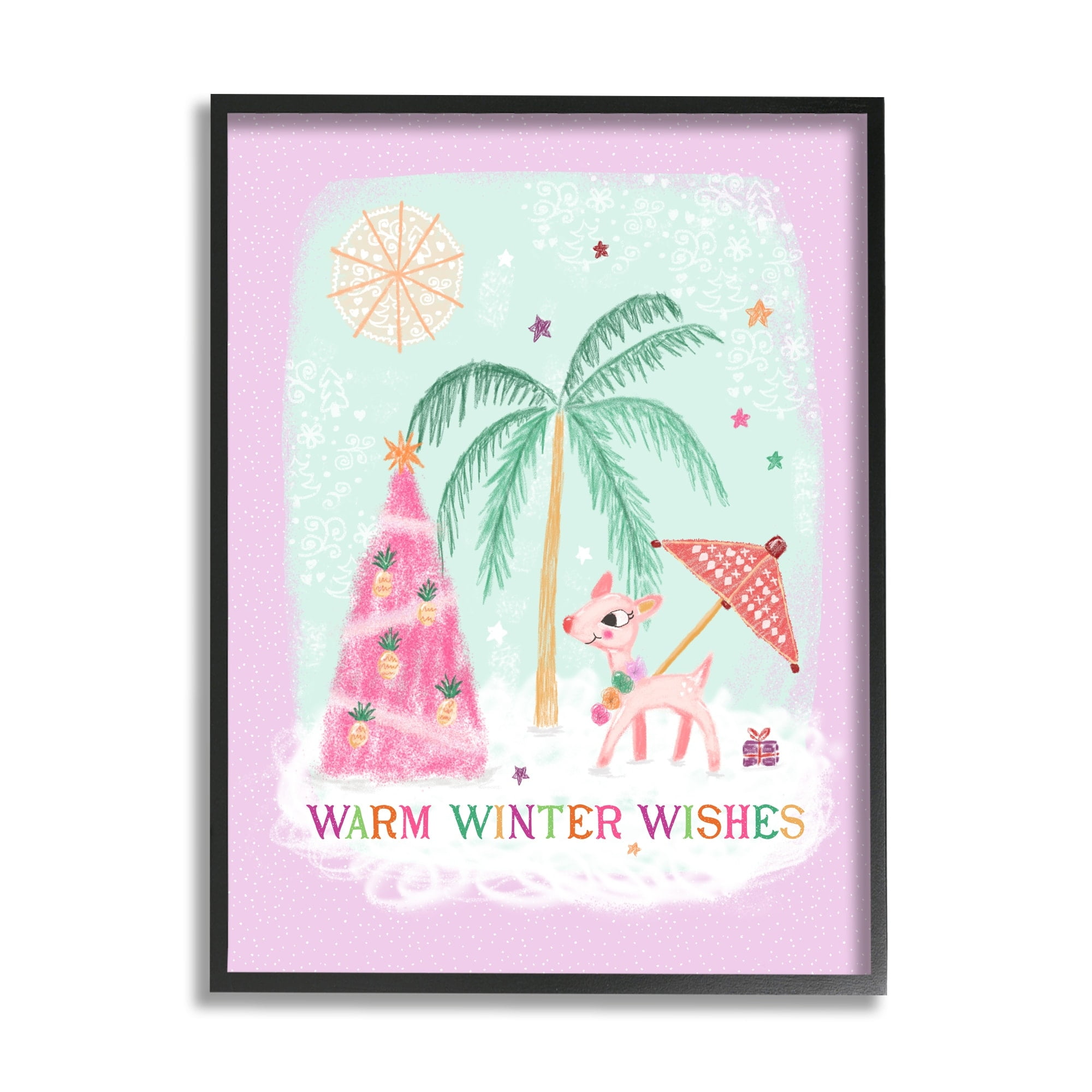 Stupell Industries Warm Winter Wishes Phrase Tropical Beach Chistmas Reindeer, 24 x 30, Design by Tina Devins