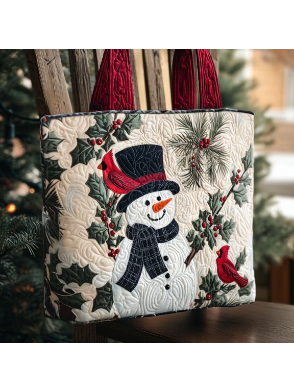 Warm Winter Wishes Quilted Tote Bag, Cute Quilted Shoulder Bag, Gift for Women, Padded Cotton Tote, Everyday Carry Bag