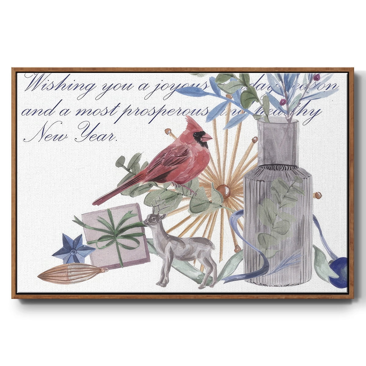 Warm Wishes Collection A - Framed Gallery Wrapped Holiday Canvas - 25 x 37 - Rosewood Frame