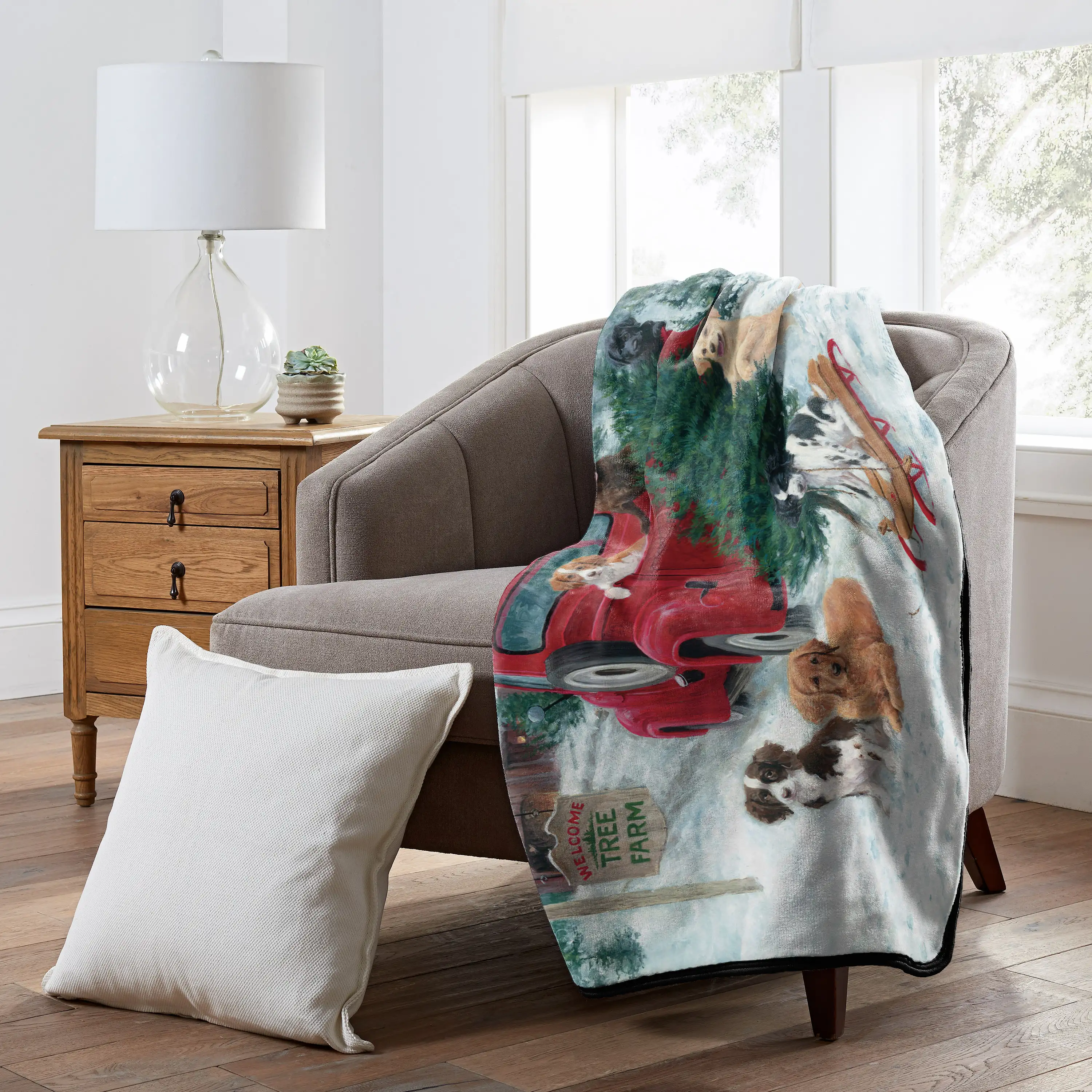 Warm Wishes Collection "Christmas Tree Farm" Royal Plush Raschel Throw