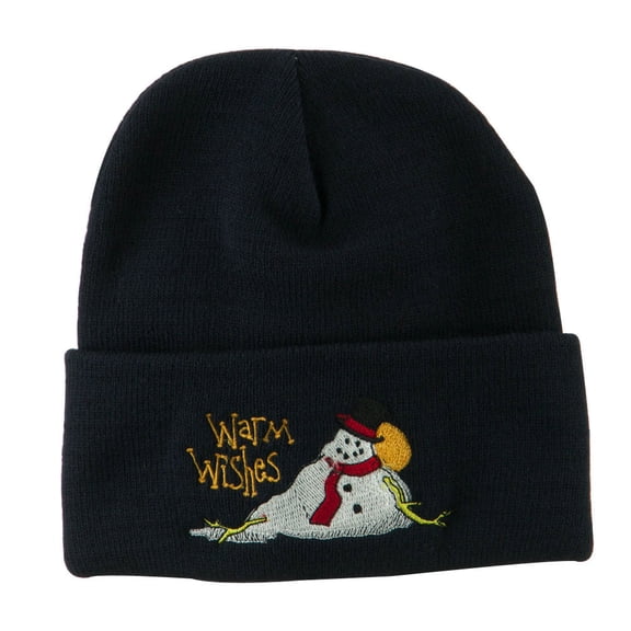 Warm Wishes Snowman Embroidered Beanie - Navy OSFM