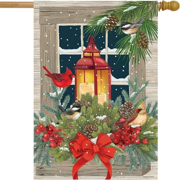 Warm Wishes Wreath Burlap Winter Christmas House Flag 40" x 28" SM-XLHN
