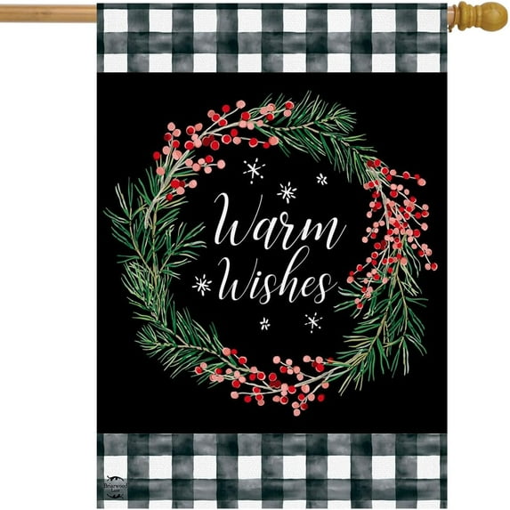 Warm Wishes Wreath Burlap Winter Christmas House Flag 40" x 28" SM-XLHN