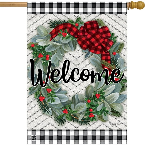 Warm Wishes Wreath Burlap Winter Christmas House Flag 40" x 28" SM-XLHN