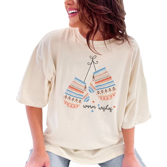 Warm Wishes with Christmas Geometric Pattern Gloves Art, Ivory Comfort Colors T-Shirt, XL
