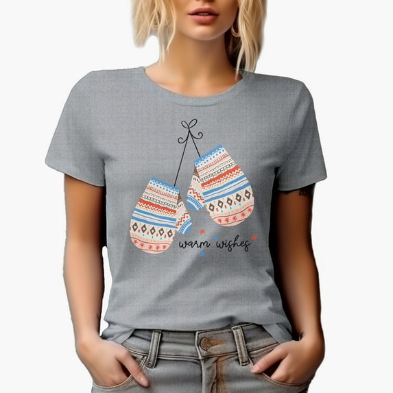 Warm Wishes with Christmas Geometric Pattern Gloves Art Merch Gift, Heather Grey T-Shirt, 2XL