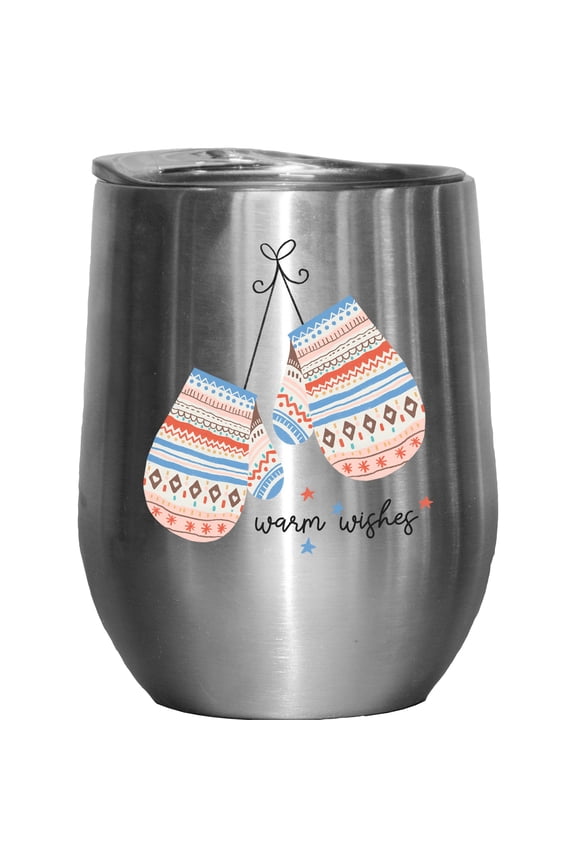 Warm Wishes with Christmas Geometric Pattern Gloves Art Merch Gift, Stainless Steel 12oz Wine Tumbler