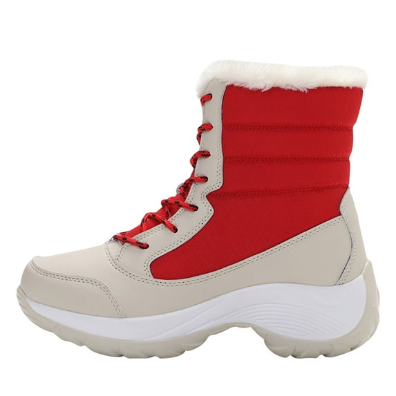 Warm Women Fur Lined High Top Snow Shoes Winter Hiking Boot Non-Slip Outdoor Insulated Ankle Booties Thick Sole Shoe