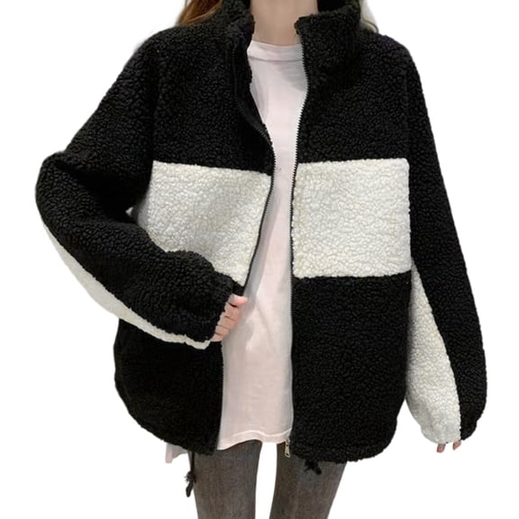Warm Women's Jackets Cozy Zipper Collar Coat For Casual Wear Black, L