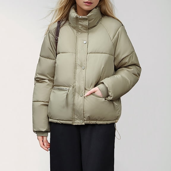 Warm Women's Short Jacket With Stand Collar Thick And Cozy Winter Coat Loose Fit Bread Jacket For Cold Weather Large Chalk Sleeve Warm Thicken Outerwear Jacket for Women Women plus Size Coats Pocket