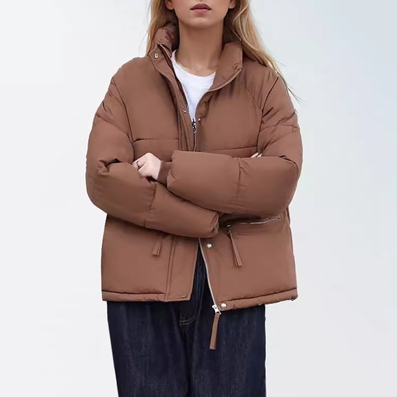 Warm Women's Short Jacket With Stand Collar Thick And Cozy Winter Coat Loose Fit Bread Jacket For Cold Weather Large Chalk Sleeve Warm Thicken Outerwear Jacket for Women Women plus Size Coats Pocket