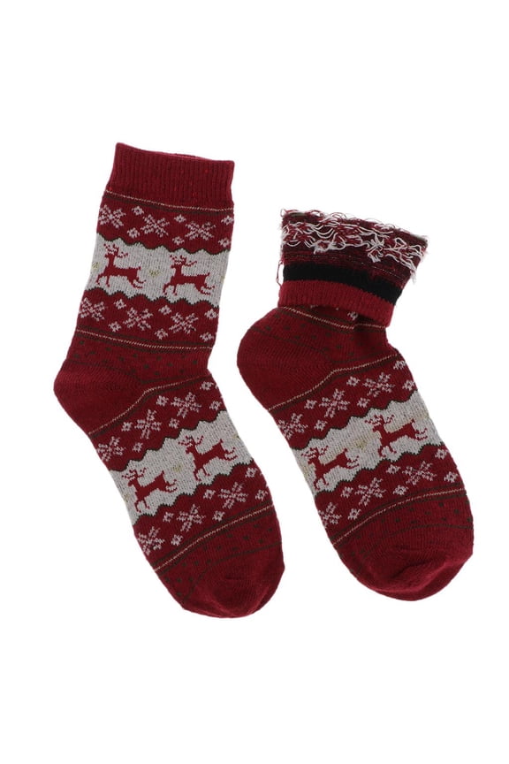 Warm Wool Blend Crew Socks Winter Boot Christmas Slipper Ankle Socks Hosiery Red