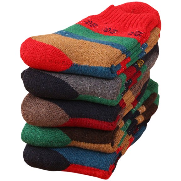 Warm Wool Socks 5 Pairs Thick Knit Cozy Winter Socks with Fun Patterns