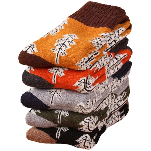 Warm Wool Socks 5 Pairs Thick Knit Cozy Winter Socks with Fun Patterns