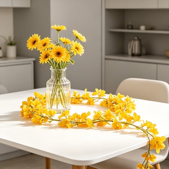 Warm Yellow Artificial Wisteria Hanging Garland Vines, Lifelike Silk Flower Trailing Swags, Elegant Floral Decor for Wedding Arches, Home Walls and Outdoor Garden Landscaping, Orange
