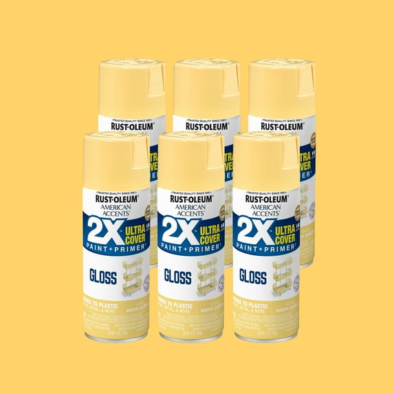 6 Pack, Warm Yellow, Rust-Oleum American Accents 2X Ultra Gloss Spray Paint-376181, 12 oz