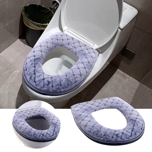 Warm Zipper Bathroom Toilet Seat Mat Cushion Winter Soft Closestool Plush Cover Violet Grey