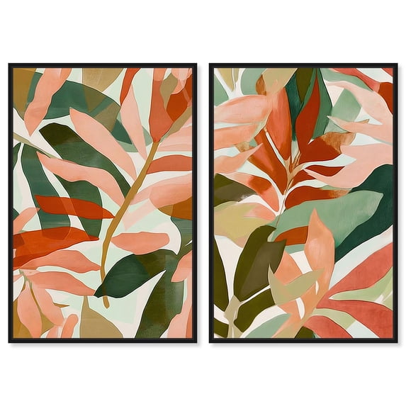 Warm and Cool Gres Botanical Set Canvas Print Botanical Wall Decor Set by Art Remedy, Black Frame, 36 x 54