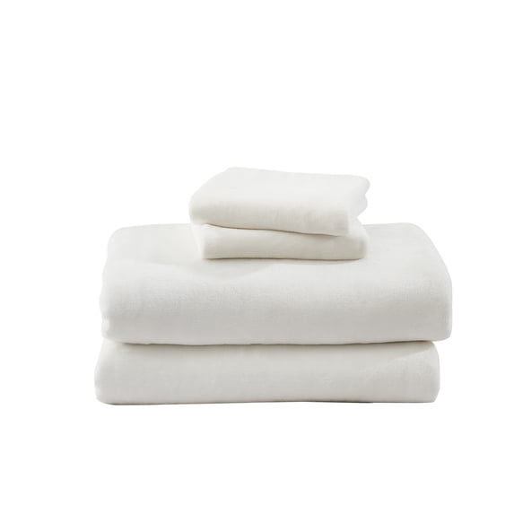 Warm and Cozy Super Plush Flannel Fleece Sheet Set, White, Twin