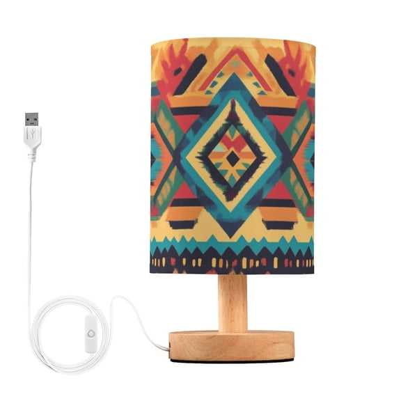Warm atmosphere lampshade table lamp, bedroom bedside creative decoration table lamp, adjustable brightness. Multicolor Aztec Stripe Pattern