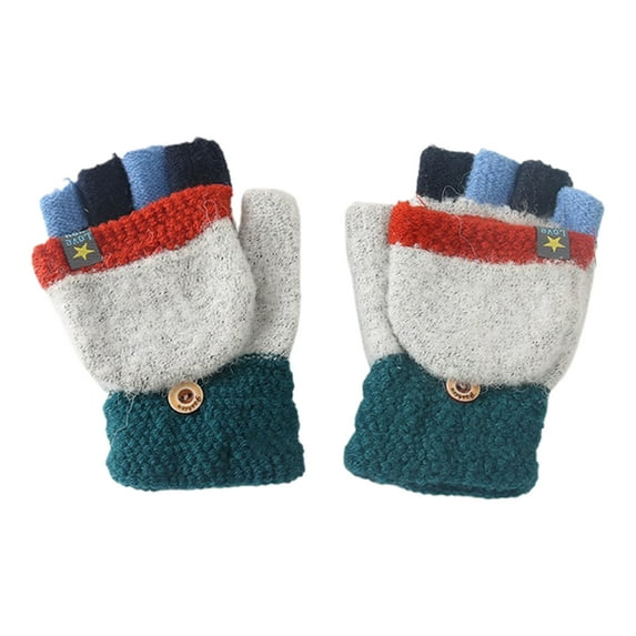 Warm children's gloves in winter, clamshell color handwriting half-finger gloves-gray