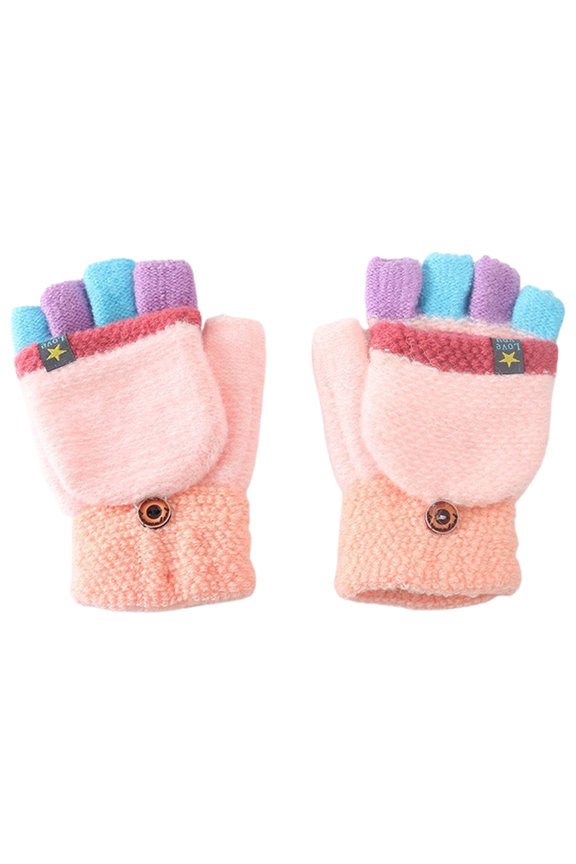Warm children's gloves in winter, clamshell color handwriting half-finger gloves-pink