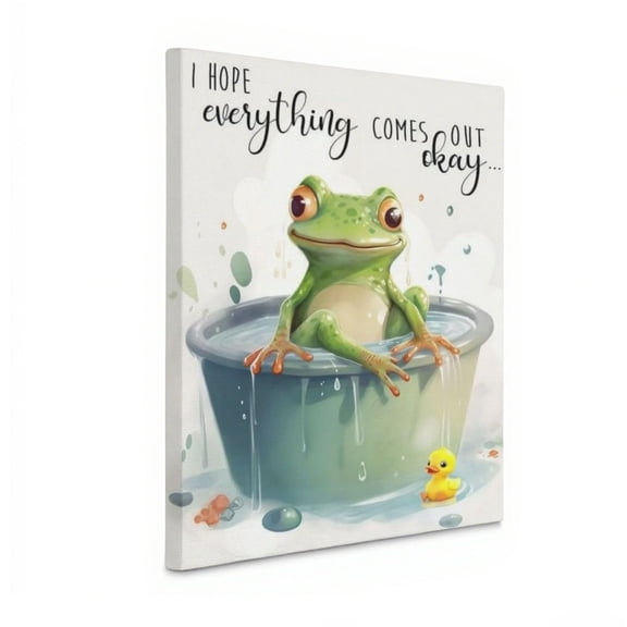 Warm and lovely frog pattern canvas painting: 8x10 inches, framed, soothing frog pattern, bathroom decorative painting, suitable for bedroom headboard/living room sofa/bathroom side, etc.