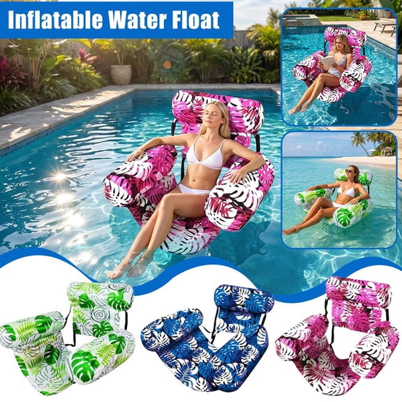 WarmFuPalace Inflatable Pool Float Chair with Headrest and Armrests, Fabric-Covered Water Hammock Float, Adjustable Floating Lounge Recliner , Foldable Pool Chair for Pool, Beach and Lake