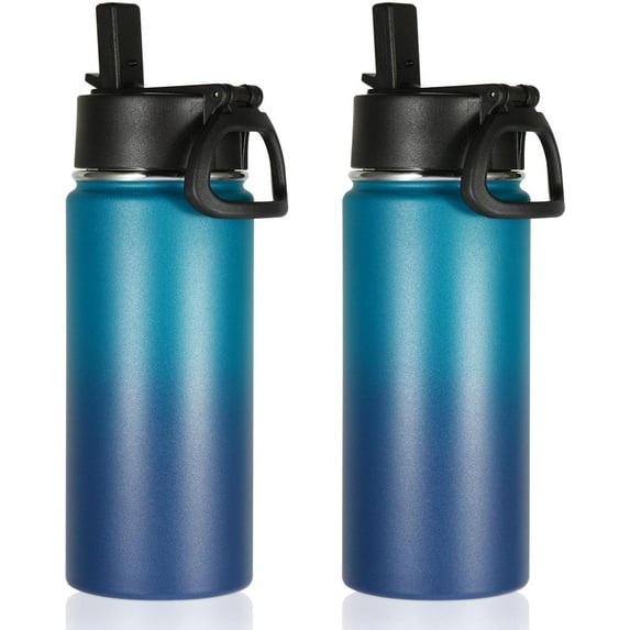 WarmH 16 OZ Kids Water Bottle Bulk 2 Pack,Insulated Sports Bottles with Straw Lid,Stainless Steel Bottle with Handle Keep Cold & Hot,Double Wall Vacuum Tumbler Cups for School(Dark Night, 2)