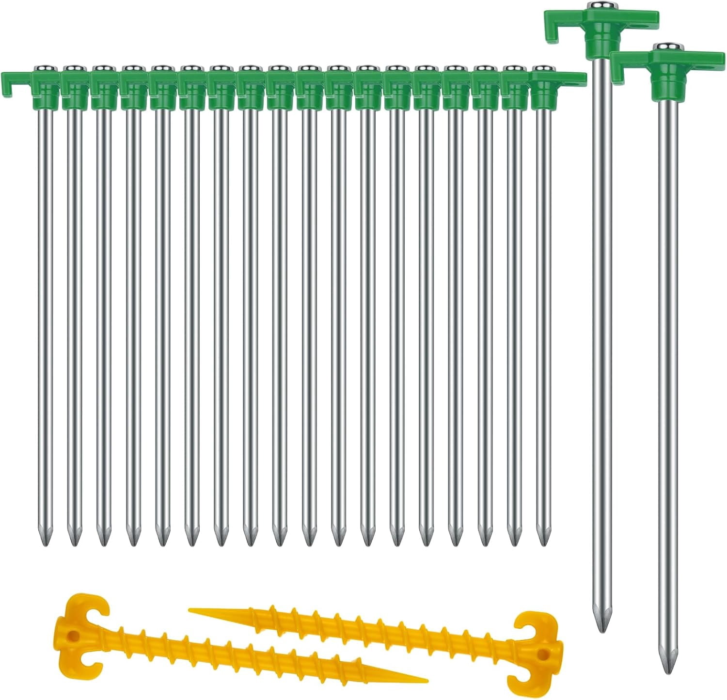 WarmH 20+2PCS Tent Stakes Heavy Duty Camping Stakes,9.8Inch Non-Rust Metal Tent Pegs Ground Stakes Tent Spikes Camping,Garden,Hiking Green