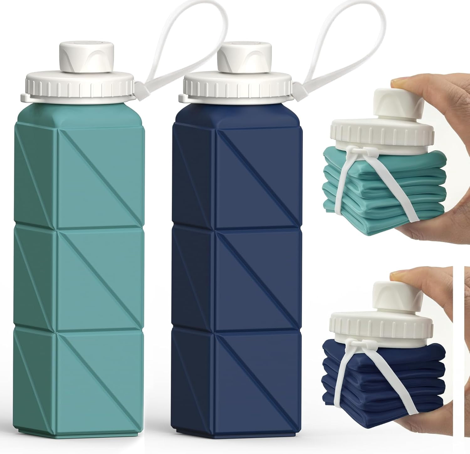 WarmH Collapsible Water Bottles 2 Pack, Silicone Foldable Portable Travel Water Bottle 20.6oz, Folding Lightweight Reusable Leakproof for Traveling Camping Hiking Cycling Yoga Sports Outdoor