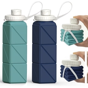 WarmH Collapsible Water Bottles 2 Pack, Silicone Foldable Portable Travel Water Bottle 20.6oz, Folding Lightweight Reusable Leakproof for Traveling Camping Hiking Cycling Yoga Sports Outdoor