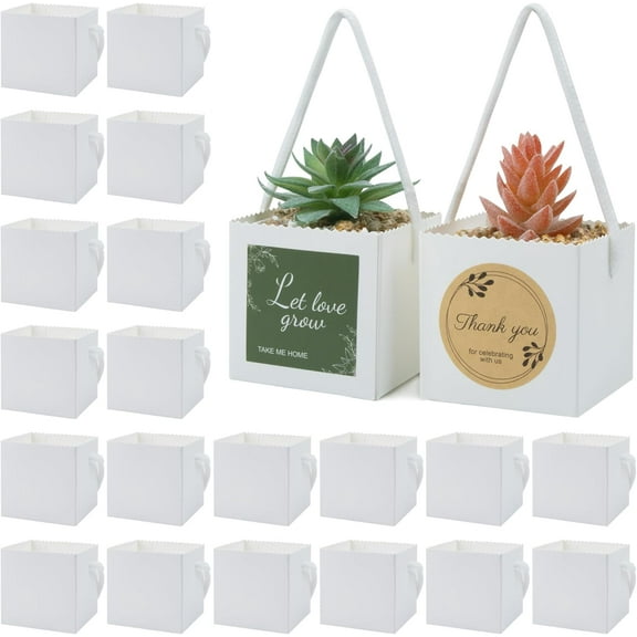 WarmHaven 2.5 Inch Succulent Wrap Bags (Fits 2.5″ Pots) with Thank You & Let Love Grow Stickers, Succulent Gift Box for Wedding, Baby Shower, Succulent Party Favors for Guests (White 40pcs)