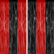 WarmHaven 2 Pack Backdrop Curtains, 3.28 FT x 7.05 FT Black and Red Party Decor, Metallic Party Streamer Tinsel Foil Fringe Curtains, Foil Curtains Backdrop Halloween Decorations Party Supplies