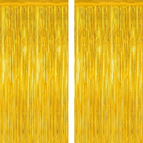 WarmHaven 2 Pack Gold Tinsel Backdrop, 3.28 FT x 7.05 FT Metallic Fringe Curtain, Gold Color Graduation Backdrop Party Streamers, Party Supplies Door Decorations for Birthday Anniversaries