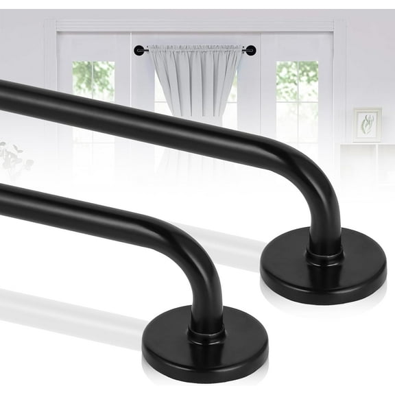WarmHaven 2 Pack Magnetic Curtain Rod for Metal Doors, French Door Curtain Rods Adjustable from 17 to 30 Inch, 3/8 Inch Diameter, Magnetic Cafe Curtains Rod, No Tool and Easy Installation, Black